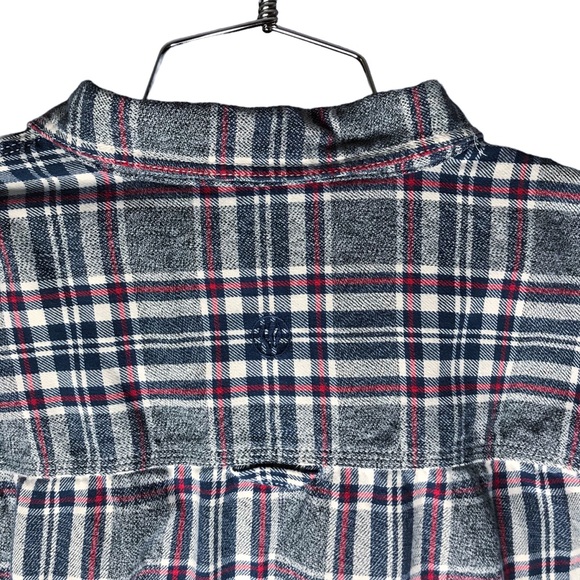 FatFace Plaid Flannel Long Sleeve Button Front Western Blue Grey Red Men's Large - Picture 9 of 11